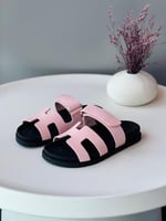 صندل فلات شايبر ايرميز شبشب جلد نسائي زهري وأسود