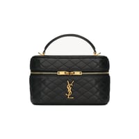 شنطه سانت لوران فانيتي جلدية لون أسود بسحاب ذهبي