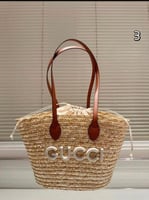 شنطة سلة قوتشي نمط القش بحوامل جلد