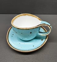 كوب سيراميك فاخر مع صحن منقط - 5 الوان | CERAMIC C...