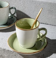 كوب قهوة مع صحن | عروة دائرية