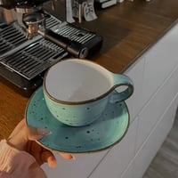 كوب سيراميك سماوي فاخر مع صحن منقط | CERAMIC SKY