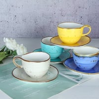 كوب سيراميك احمر فاتح فاخر مع صحن منقط | CERAMIC R...