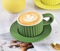 كوب سيراميك مخطط مع صحن - 200 مل | CERAMIC CUP