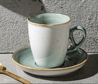 كوب قهوة مع صحن | عروة دائرية