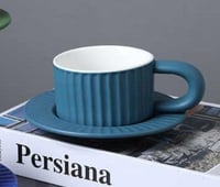 كوب سيراميك مخطط مع صحن - 200 مل | CERAMIC CUP