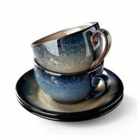 كوب سيراميك منقوش مع صحن 210 مل | CERAMIC