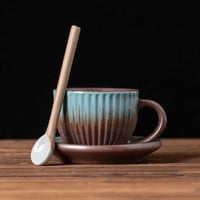 كوب سيراميك فاخر مع صحن - الوان متعددة | CERAMIC C...