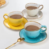 كوب سيراميك ازرق فاخر مع صحن منقط | CERAMIC BLUE