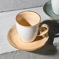 كوب قهوة مع صحن | عروة دائرية