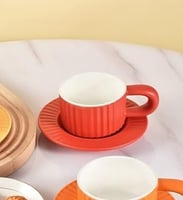 كوب سيراميك مخطط مع صحن - 200 مل | CERAMIC CUP