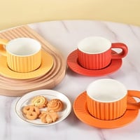 كوب سيراميك مخطط مع صحن - 200 مل | CERAMIC CUP