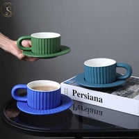 كوب سيراميك مخطط مع صحن - 200 مل | CERAMIC CUP