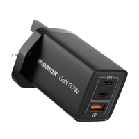 شاحن جداري موماكس بـ 3 منافذ مع تقنية GaN للشحن ال...