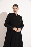 عباية دبل كلوش كريب ثقيل تطريز اسود