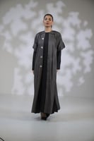 عباية لنن فستان اسود وجاكيت كم حاير مربع-اسود ببني