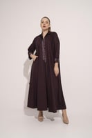 عبايه كتان قلاب وجيوب تحديد قيطان عنابي