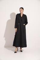 عباية كتان بالطو بجيوب بطانة مشجر اسود