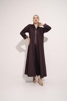 عبايه كتان قلاب وجيوب تحديد قيطان عنابي