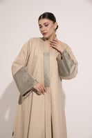 عباية كتان اسوره وياقه تفته زيتي فاتح