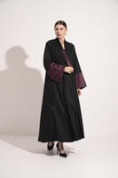 عباية كتان اسوره وياقه تفته عنابي اسود