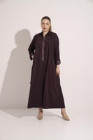 عبايه كتان قلاب وجيوب تحديد قيطان عنابي