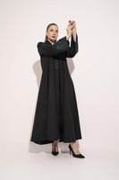 عباية كتان اسوره وياقه تفته اخضر اسود