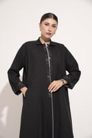 عبايه كتان قلاب وجيوب تحديد قيطان اسود