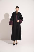 عباية كتان اسوره وياقه تفته عنابي اسود