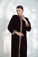 جلابية مخمل كولة قطن مشجر بقيطان اسود