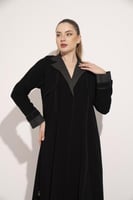 عباية كريب ياقة قلاب مشجر كم حزام اسود