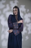 عباية كريب قيطان كم مربع قطن مشجر كحلي