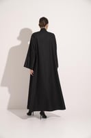 عباية كتان اسوره وياقه تفته اسود اسود