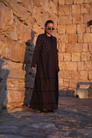 عباية جوخ بني بالطو بقيطان تطريز الكتف والكم