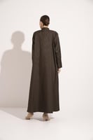 عباية كتان كوله بقيطان ابيض ع الكم بني