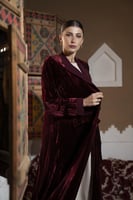 عباية بالطو مخمل مكسر بكريب عنابي