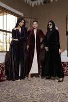 عباية بالطو مخمل مكسر بكريب (موف - زيتي )