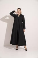 عباية كتان بالطو تطريز الياقه والكم مبطن اسود