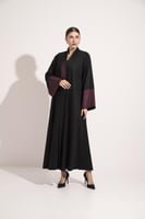 عباية كتان اسوره وياقه تفته عنابي اسود