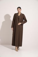 عباية كتان بالطو تطريز الياقه والكم مبطن بني