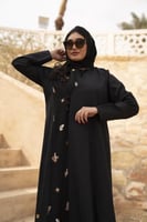 عباية كولة كتان ولنن مطرز فراشات اسود