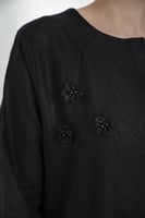 جلابية لنن بقصه الظهر روكاما لامع ترتر اسود