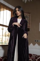 عباية بالطو مخمل مكسر بكريب (موف - زيتي )