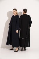 عباية كريب تطريز الجيب كم مربع كحلي