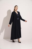 عباية كريب ياقة قلاب ساتان زرار كحلي