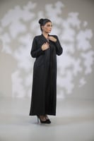 عباية كتان بالطو جوانب تفته اسود