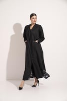 عباية كتان بالطو بجيوب بطانة مشجر اسود