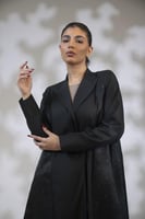 عباية كتان بالطو جوانب تفته اسود