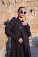 عباية جوخ بني بالطو بقيطان تطريز الكتف والكم