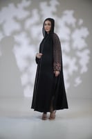 عباية كريب قيطان كم مربع قطن مشجر اسود